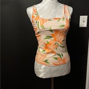 Oh Polly Orange and Green Floral Tank Top